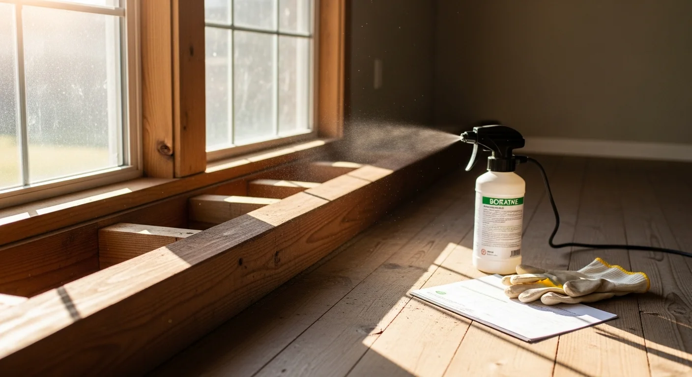 Borate treatment application to wood framing