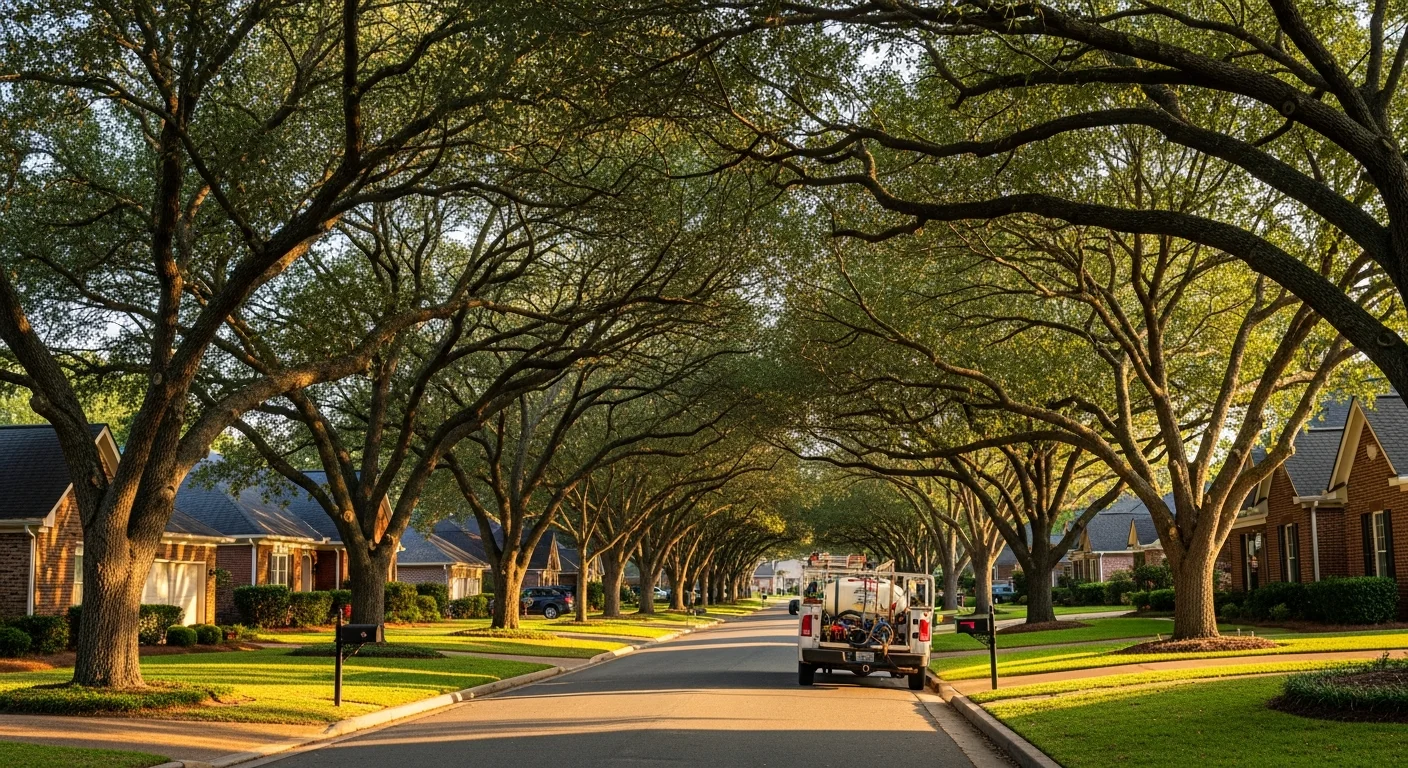 A well-maintained residential street in Clinton with mature trees and brick homes typical of the area.