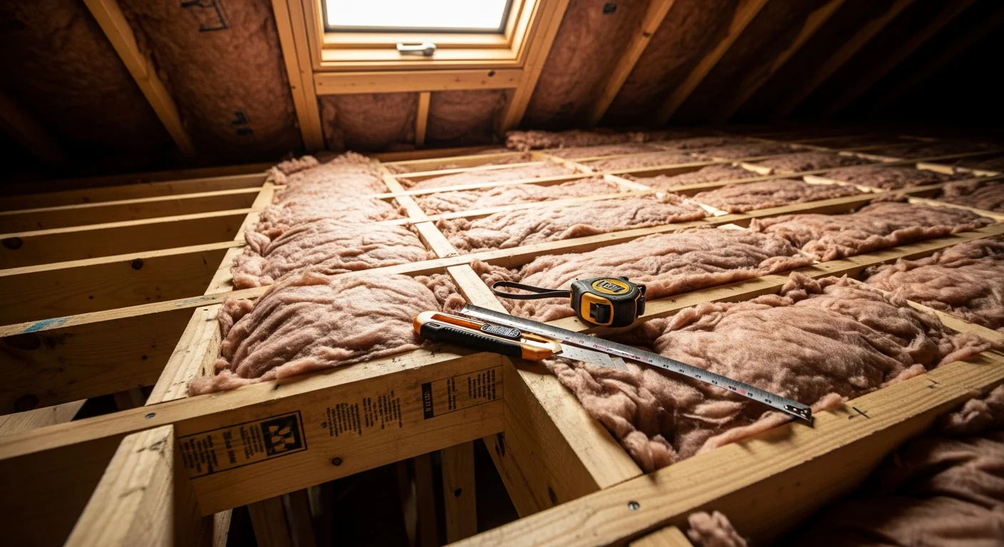 A Clinton home attic after professional insulation installation by Green Leaf, showing even coverage of insulation across the attic floor joists. The space is clean, fully covered, and properly ventilated.